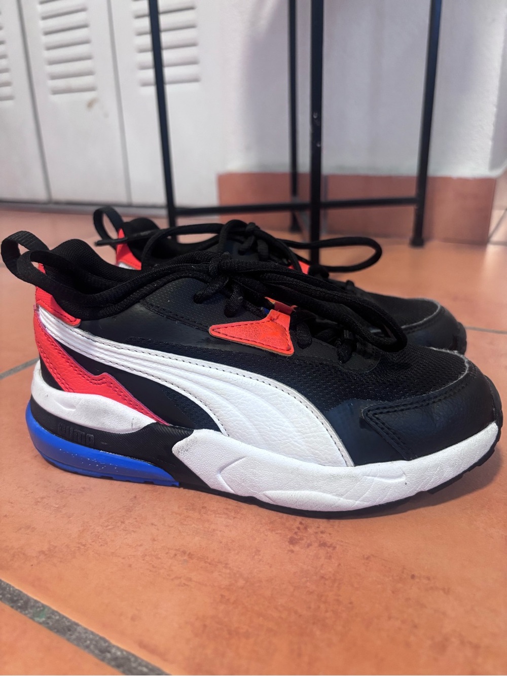 Puma Kids Black White Red and Blue Casual Sneakers
